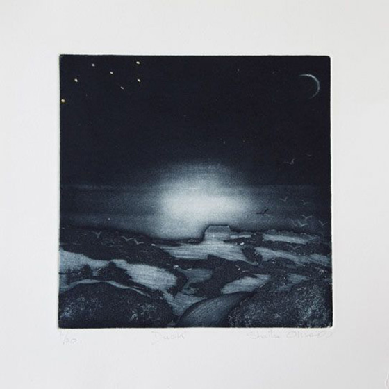 Oliner Dusk 2009 Aquatint burnished with gold
